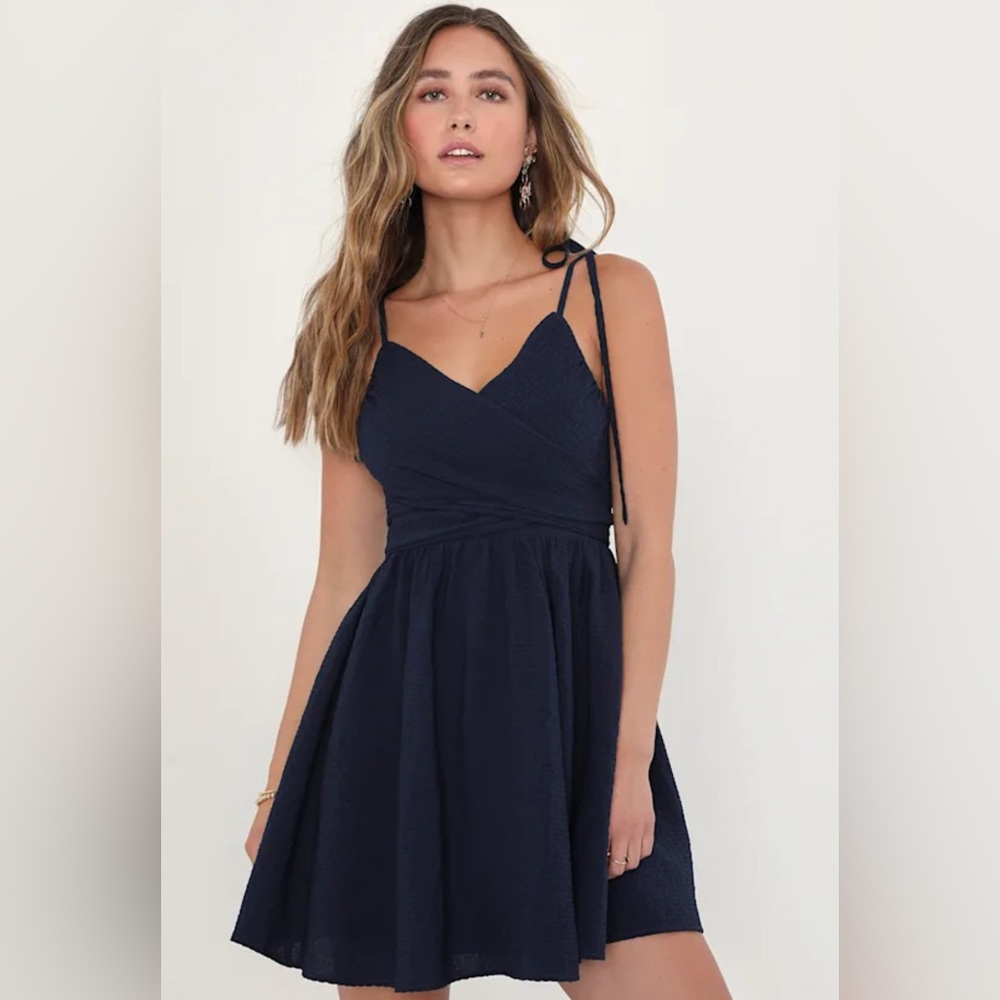 Lulus Cute and Sweet Navy Blue Tie-Back Mini Skater Dress - Large